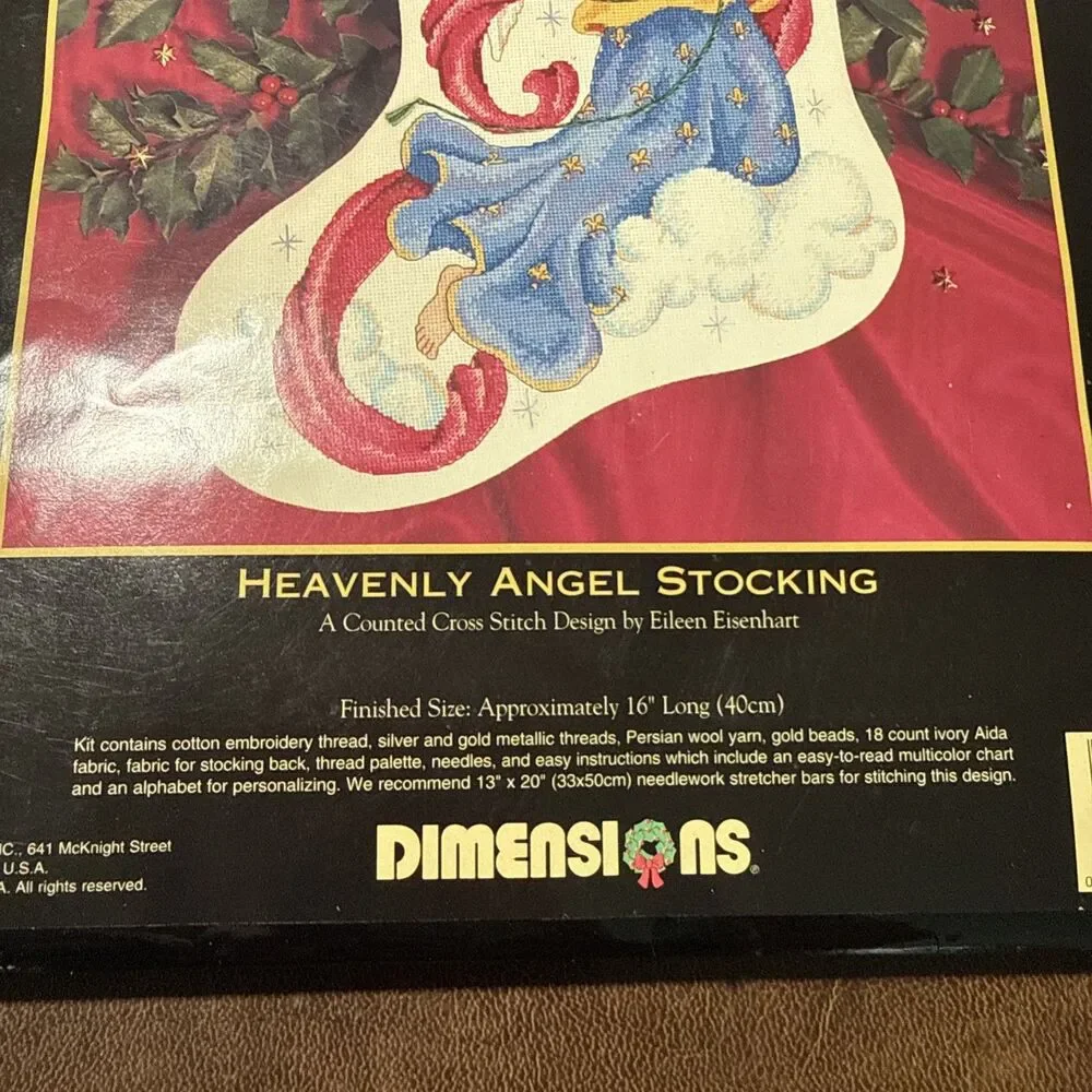 Vintage Dimensions Gold Heavenly Angel Stocking Cross Stitch Kit #8450 1994 USA